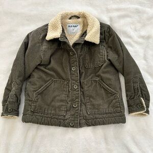 Old Navy Kids Green Corduroy Jacket with White Sherpa Lining